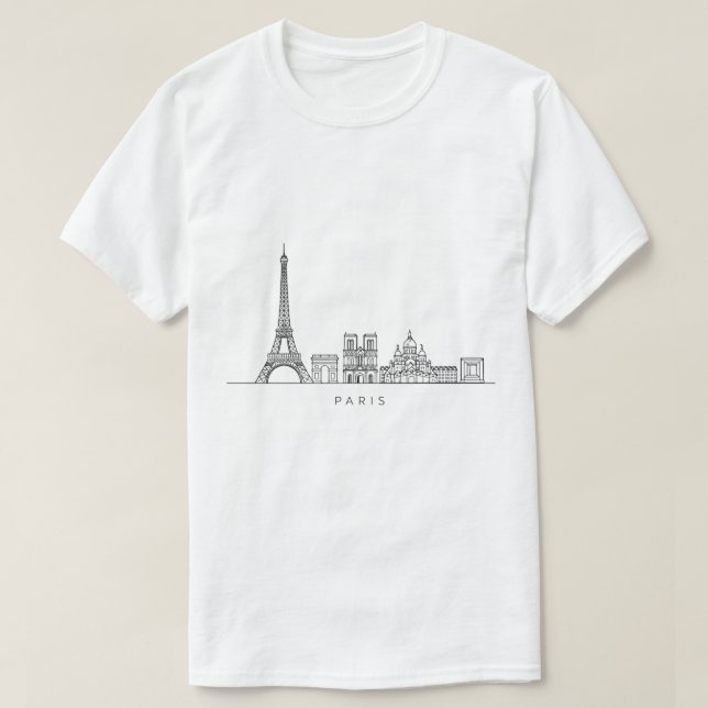 T-shirt Minimalist Paris Skyline Line Art (Design devant)