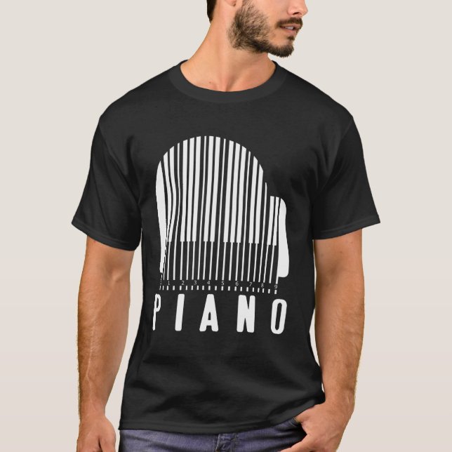 T-shirt Minimalist Piano Barcode Style Music Lover Humor (Devant)