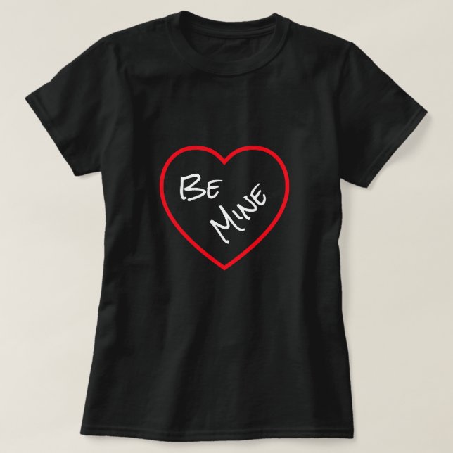 T-shirt Minimalist Red Heart Be Mine Valentine's Day Black (Design devant)