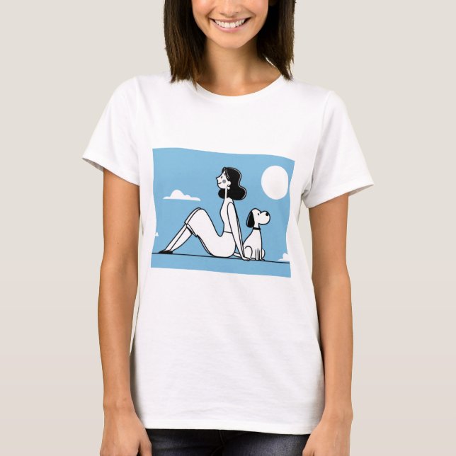 T-shirt Minimalist Woman and Dog Illustration (Devant)