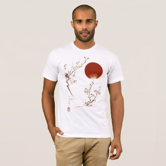 T-shirt Minimalist Zen Japanese Sun and Plum Branch Design