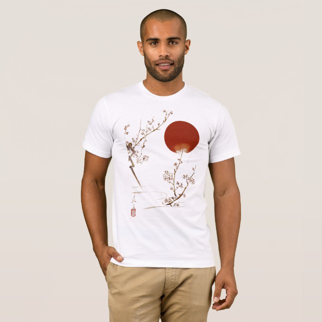 T-shirt Minimalist Zen Japanese Sun and Plum Branch Design (Devant entier)