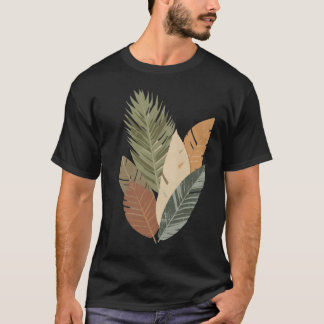 T-Shirt Minimaliste à Motif Botanique Feuilles Ton