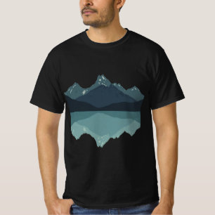 T-shirt Minimaliste Blue Boho Montagne Lac Reflet