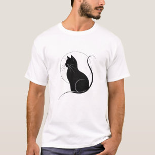 T-shirt minimaliste en silhouette de chat noir