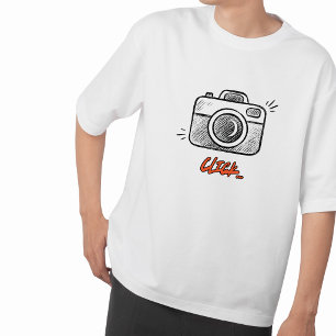 T-shirt minimaliste typographie clic caméra doodle