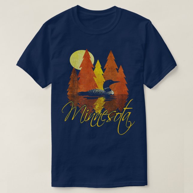 T-shirt Minnesota AutomneCoucher de soleil avec Loon et Ar (Design devant)