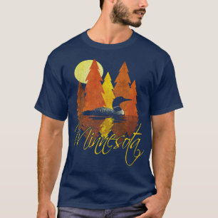 T-shirt Minnesota AutomneCoucher de soleil avec Loon et Ar