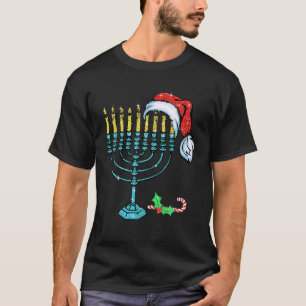 T-shirt Minorah Santa Hat Chanukah Hanoukka Juif