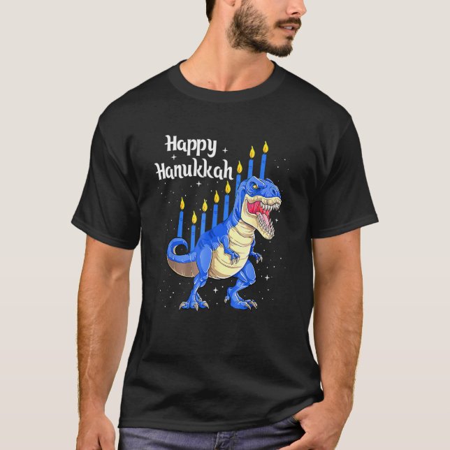 T-shirt Minorasaurus Rex Dinosaur Chanukkah Heureux Hanouk (Devant)