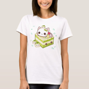 T-shirt Minou mignon de mochi avec le gâteau de thé vert
