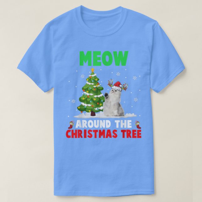 T-shirt Miow autour de l'arbre de Noël Père Noël Reindeer  (Design devant)