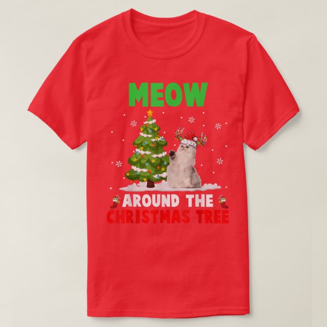 T-shirt Miow autour de l'arbre de Noël Père Noël Reindeer  (Design devant)