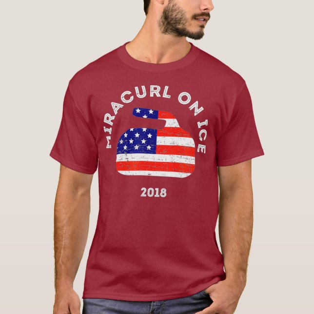 T-shirt Miracurl sur glace 2018 Drapeau américain de curli (Devant)