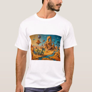 T-shirt Mirage du désert Ocbre Orange Bleu sarcelle