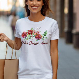 T-shirt Mis Quince Anos Red Roses Floral Quinceanera