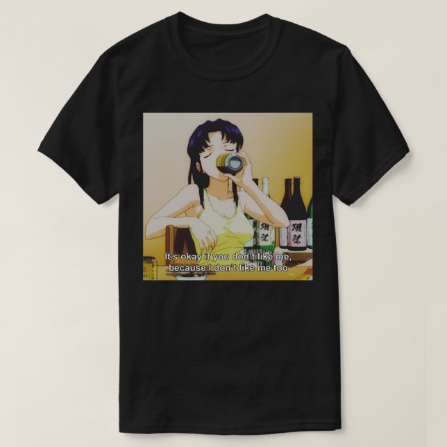T-shirt Misato Katsuragi Drinking Yebisu Beer (Design devant)
