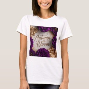 T-shirt Mise en page plate à motif floral violet et écritu