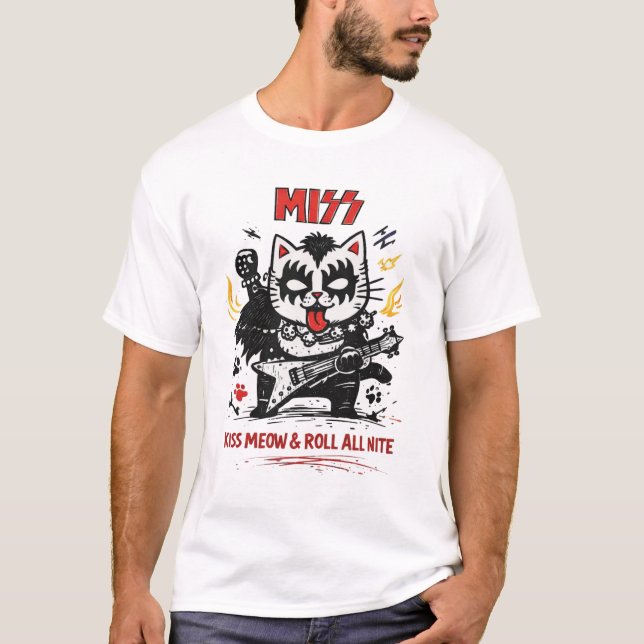 T-shirt MISS – Kiss Meow & Roll All Nite Cat Parody (Devant)