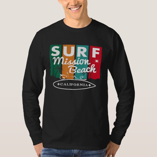 T-shirt Mission Beach California Surf Surboard Retro Vin (Devant)