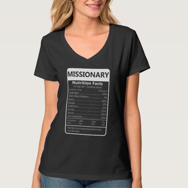 T-shirt Missionary Nutrition Facts Sarcastic Graphic (Devant)