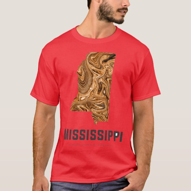 T-shirt Mississippi Map Art Abstract in Brown (Devant)