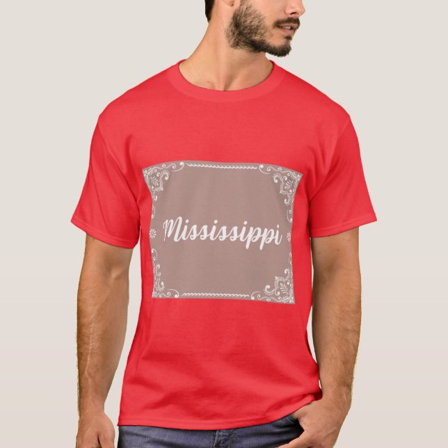 T-shirt Mississippi Monogram Style Boho Pastel Rose (Devant)