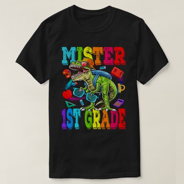 T-shirt Mister 1er grade Dude Monster Truck Dinosaur Premi (Design devant)
