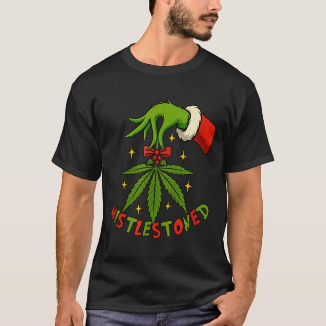 T-shirt Mistlestoned Weed Leaf Funny Stoner Christmas  (Devant)