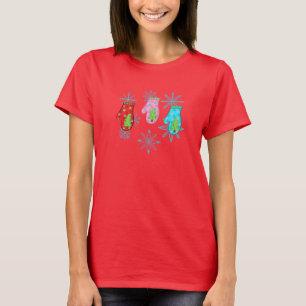 T-shirt mitaines de Noël_blanc Carte de vacances