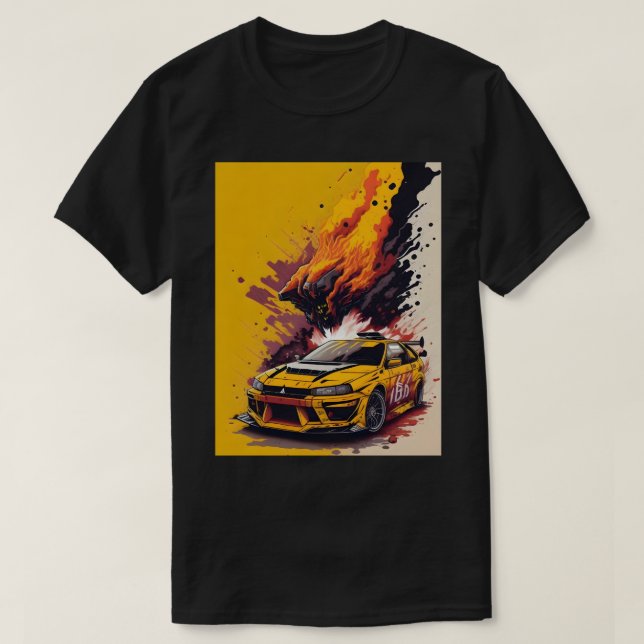 T-shirt Mitsubishi EVO voiture la plus froide en Jaune (Design devant)