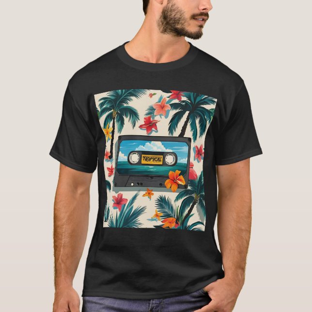 T-shirt Mixtape Tropicale - Tee de Cassette Florale (Devant)