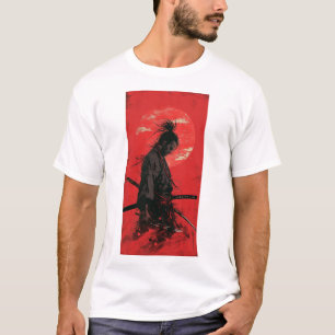 T-shirt Miyamoto Musashi Vagabond Manga Style Red Backgrou