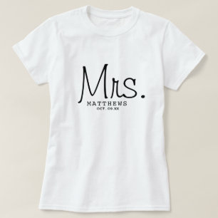 T-shirt Mme Black Modern Script Personnalisé Mariage Nouve