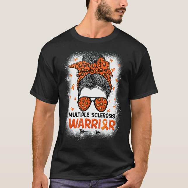 T-shirt Mme Warrior Messy Bun Leopard Sclérose multiple A (Devant)