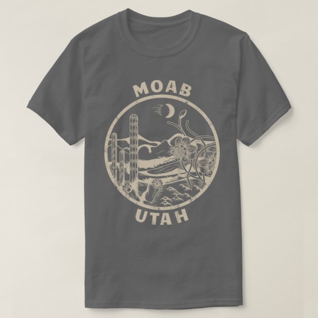T-shirt Moab Utah Linocut Illustration du désert en détres (Design devant)