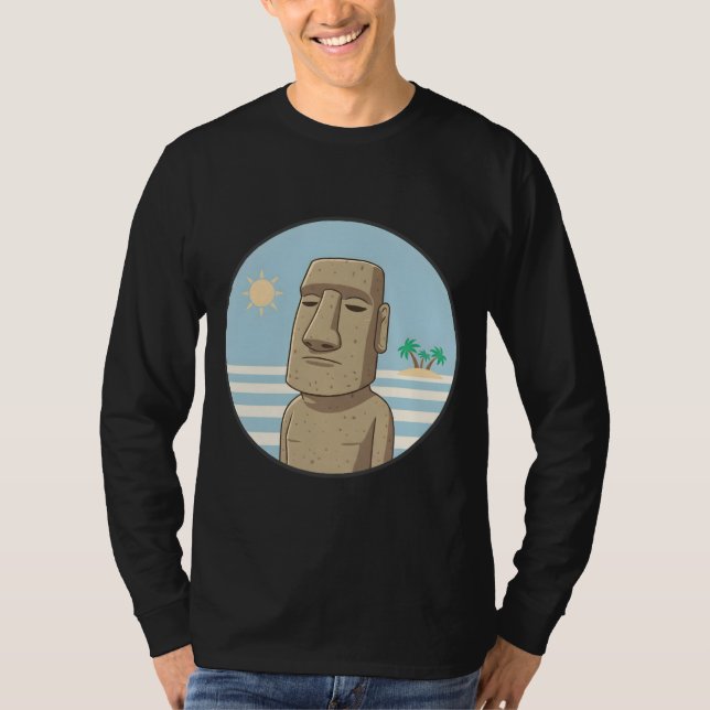 T-shirt Moai paisible au coucher du soleil (Devant)