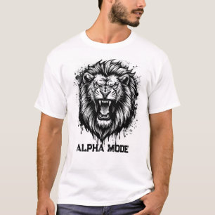 T-shirt Mode Alpha Tête de Lion Rugissant Noir et Blanc