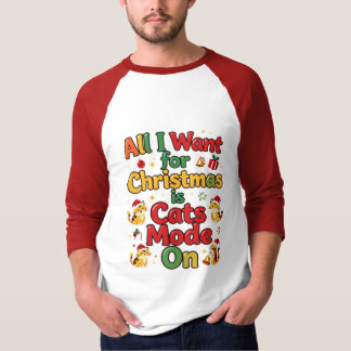T-shirt Mode Chats de Noël Activé Design de Chat de Fête M
