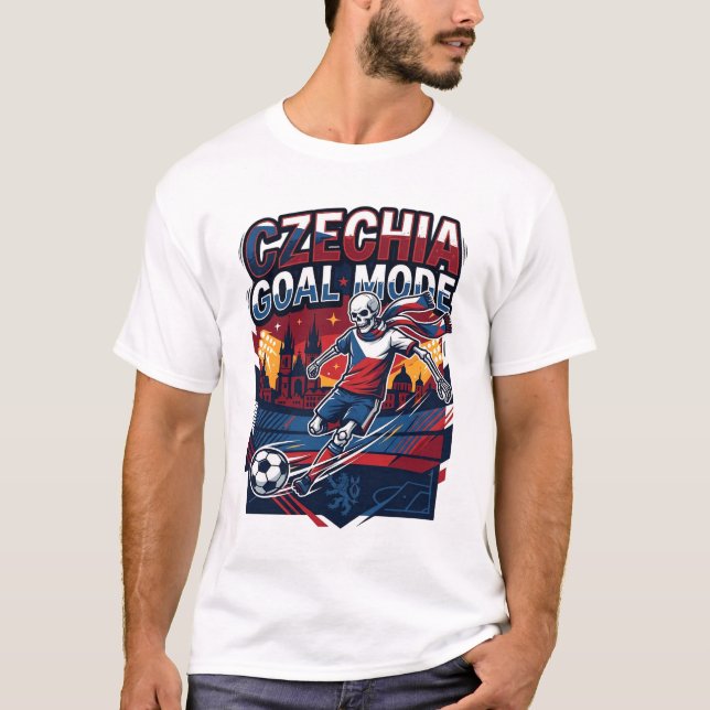 T-shirt Mode de but de Tchéquie Squelette Attaquant Nation (Devant)