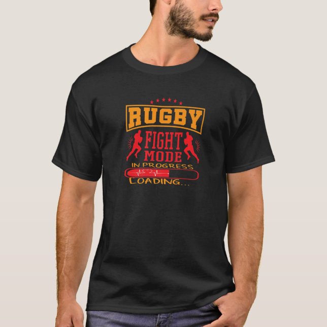 T-shirt Mode de combat de rugby en cours Chargement de foo (Devant)