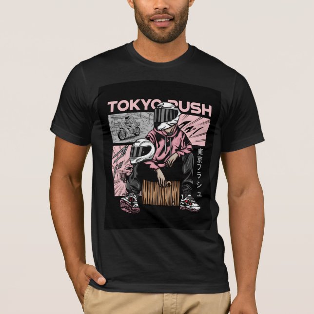 T-shirt Mode de rue Tokyo Rush Biker de style anime (Devant)