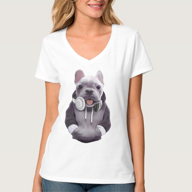T-shirt Mode DJ activé : Chien bouledogue français cool av (Devant)