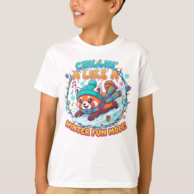 T-shirt Mode Fun Hiver Panda Rouge (Devant)