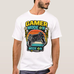 T-shirt Mode Joueur Activé Manette Rétro Coucher de Soleil