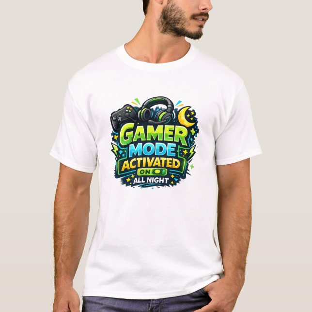 T-shirt Mode Joueur Activé Toute la Nuit (Devant)