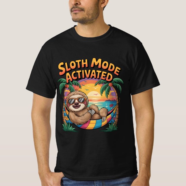 T-shirt Mode Sloth Activé-Funny Lazy Vibes Beach (Devant)