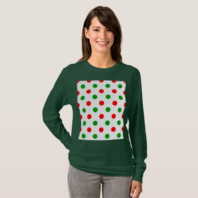 T-shirt Modèle à pois blancs rouges et verts  (Devant entier)