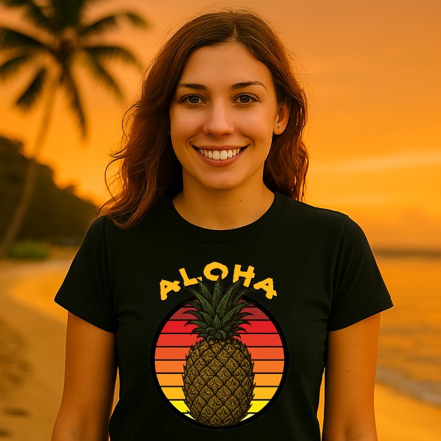 T-shirt Modèle de coucher de soleil rétro Aloha à l'ananas (Créateur téléchargé)