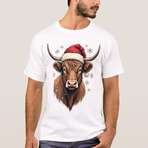 T-shirt Modèle de Noël de vache Highland vintage avec le P